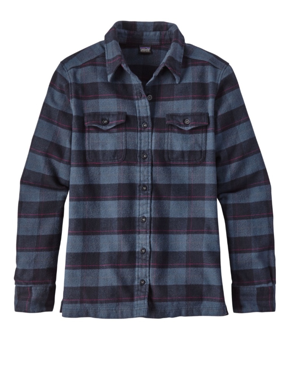 Patagonia Women's Long-Sleeve Fjord Flannel Shirt Navy Blue Boxwood Plaid Size 6